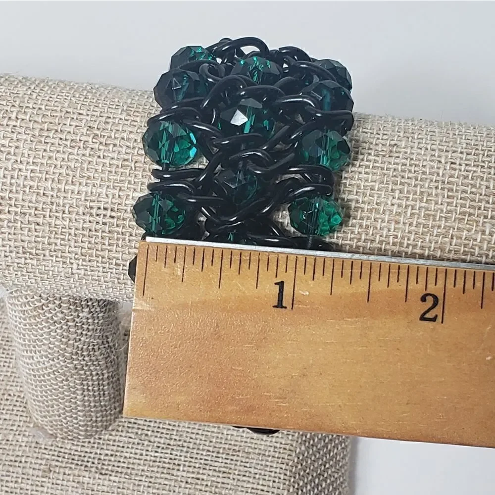 VINTAGE Chunky Black Chain & Faceted Beads Stretch Bracelet